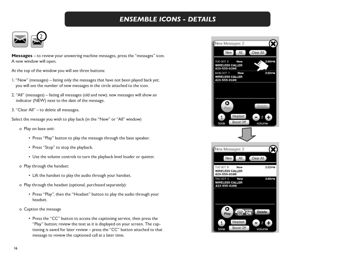 Clarity M175C manual Ensemble Icons Details 