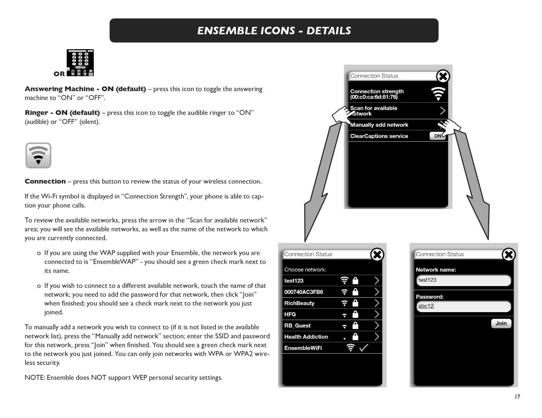 Clarity M175C manual Ensemble Icons Details 