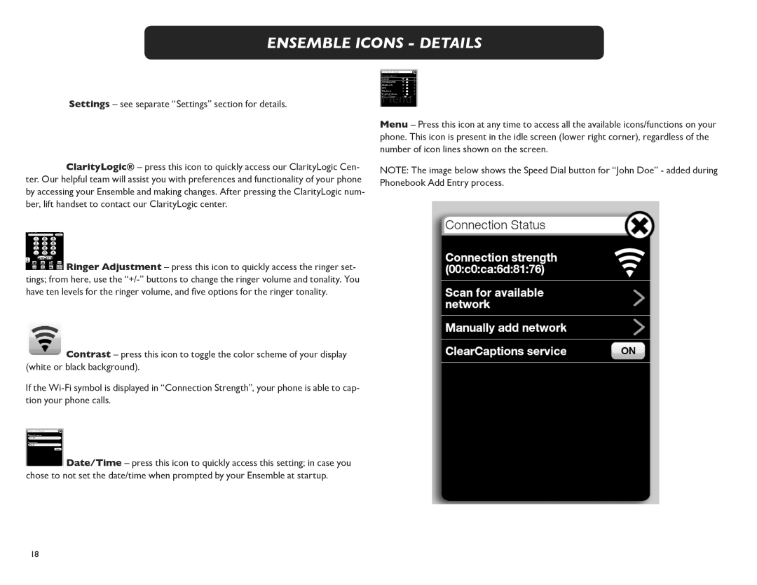 Clarity M175C manual Menu 