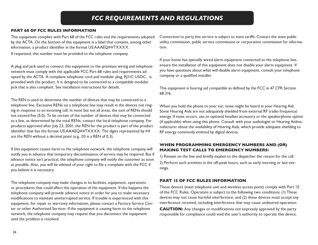 Clarity M175C manual FCC Requirements and Regulations, Part 68 of FCC Rules Information 