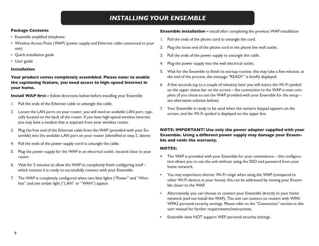 Clarity M175C manual Installing Your Ensemble, Package Contents 