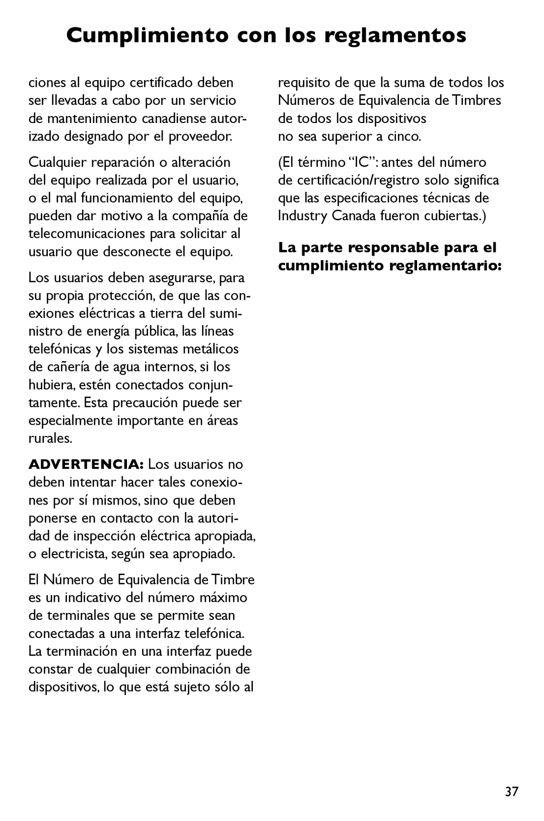 Clarity P300 manual La parte responsable para el cumplimiento reglamentario 