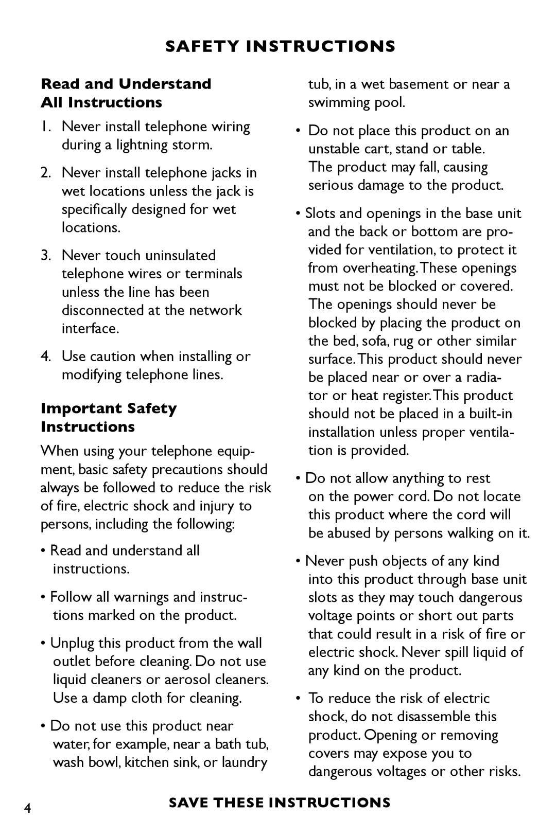 Clarity P300 Read and Understand All Instructions, Important Safety Instructions, Read and understand all instructions 