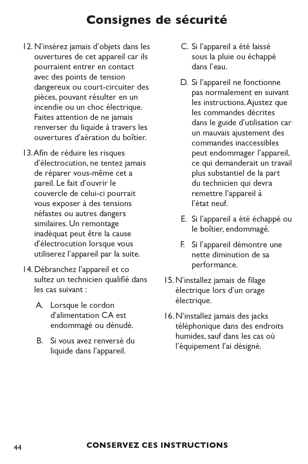 Clarity P300 manual Consignes de sécurité 