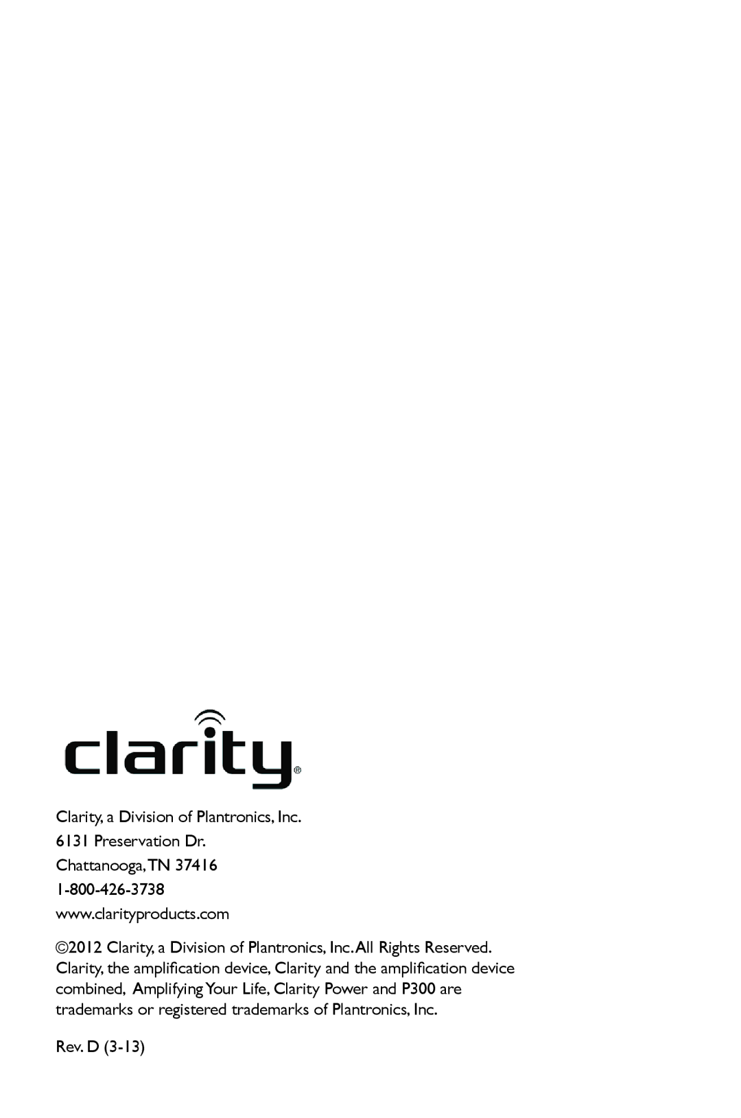 Clarity P300 manual Rev. D 