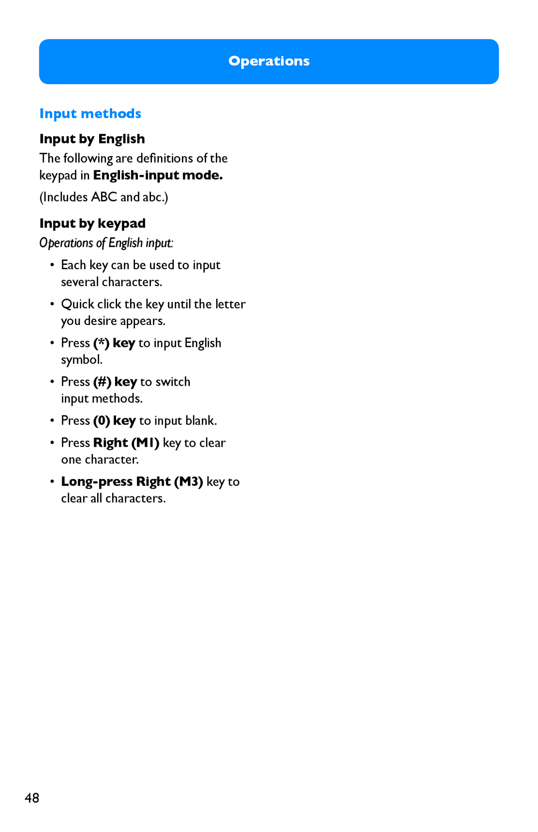 Clarity Pal manual Input methods, Includes ABC and abc, Input by English, Input by keypad 