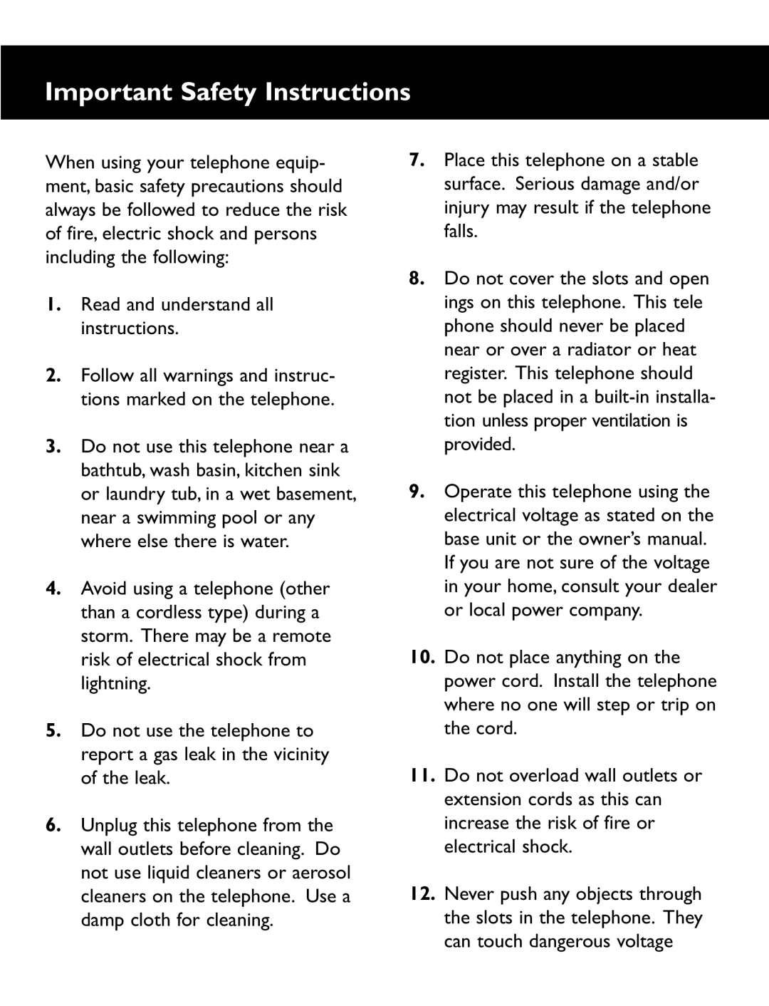 Clarity RC100, RC200 operating instructions Important Safety Instructions 