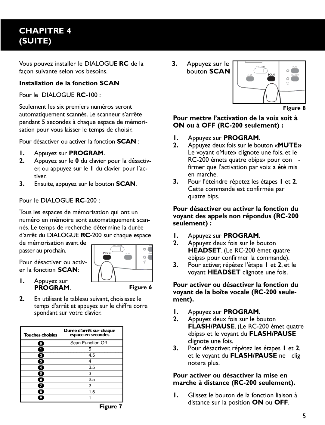 Clarity RC100, RC200 operating instructions Chapitre 4 Suite, Program 