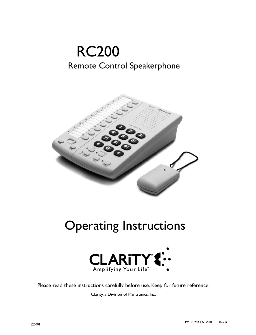 Clarity RC200 operating instructions 