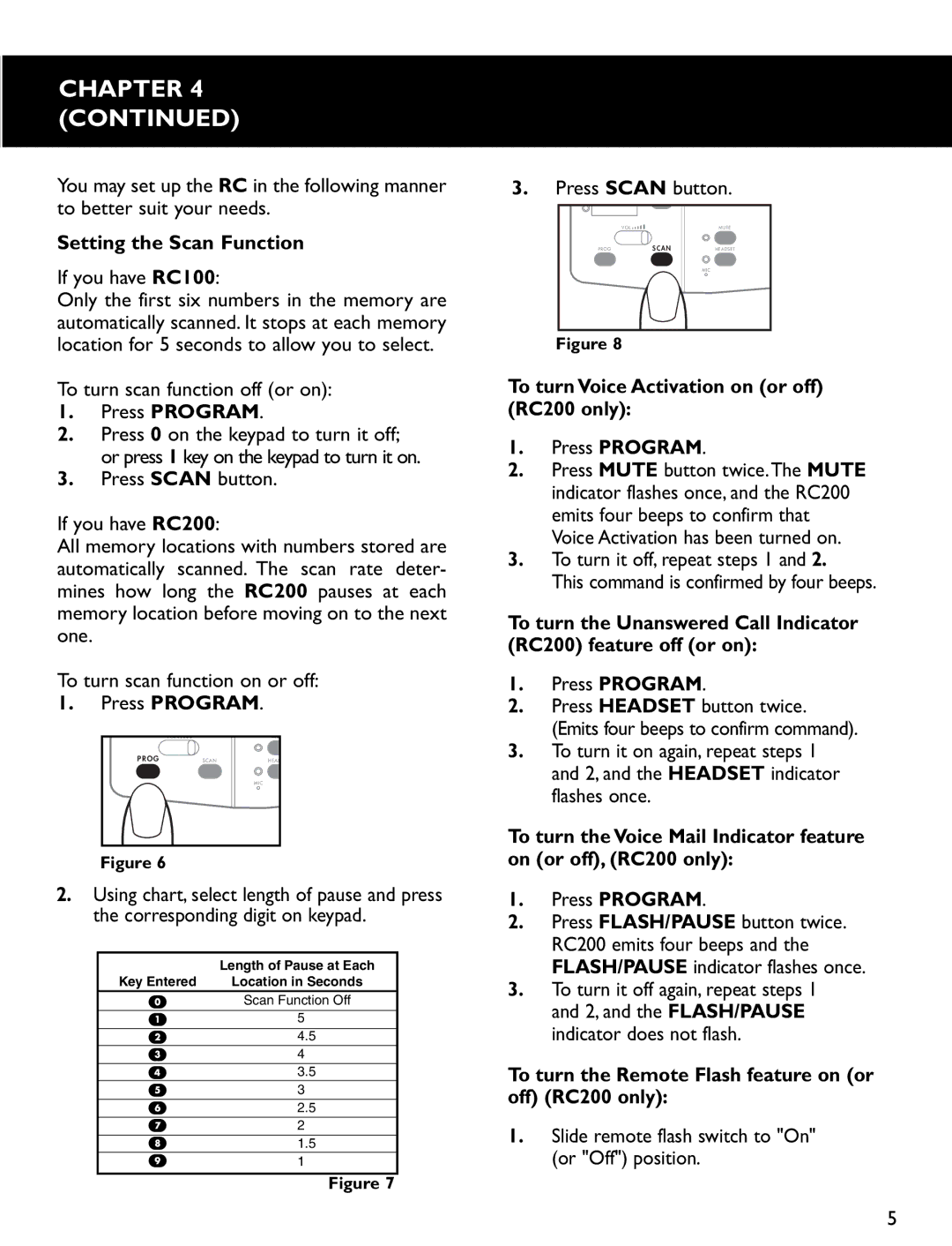 Clarity RC200 operating instructions Chapter 