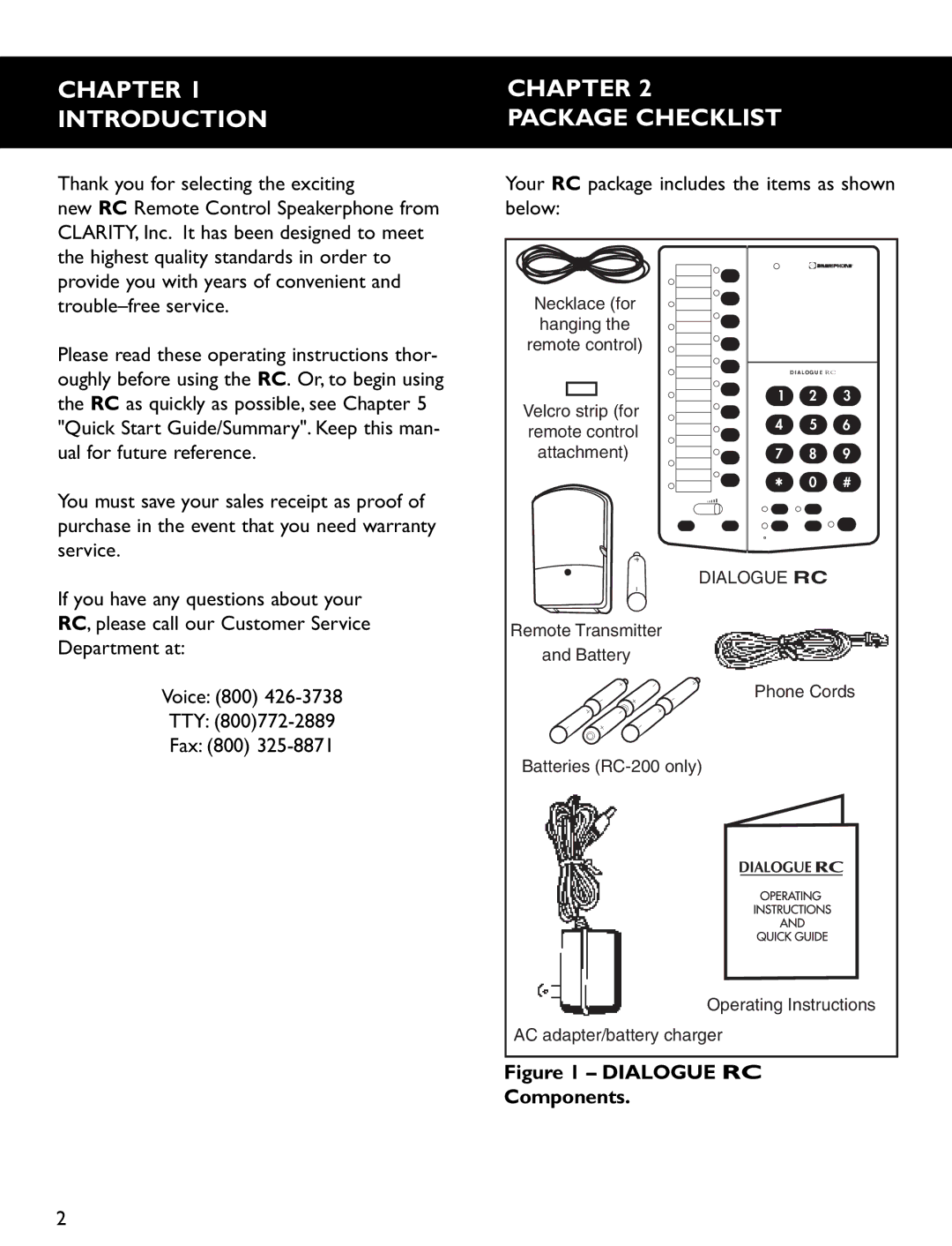 Clarity RC200 Chapter Introduction, Chapter Package Checklist, Your RC package includes the items as shown below 