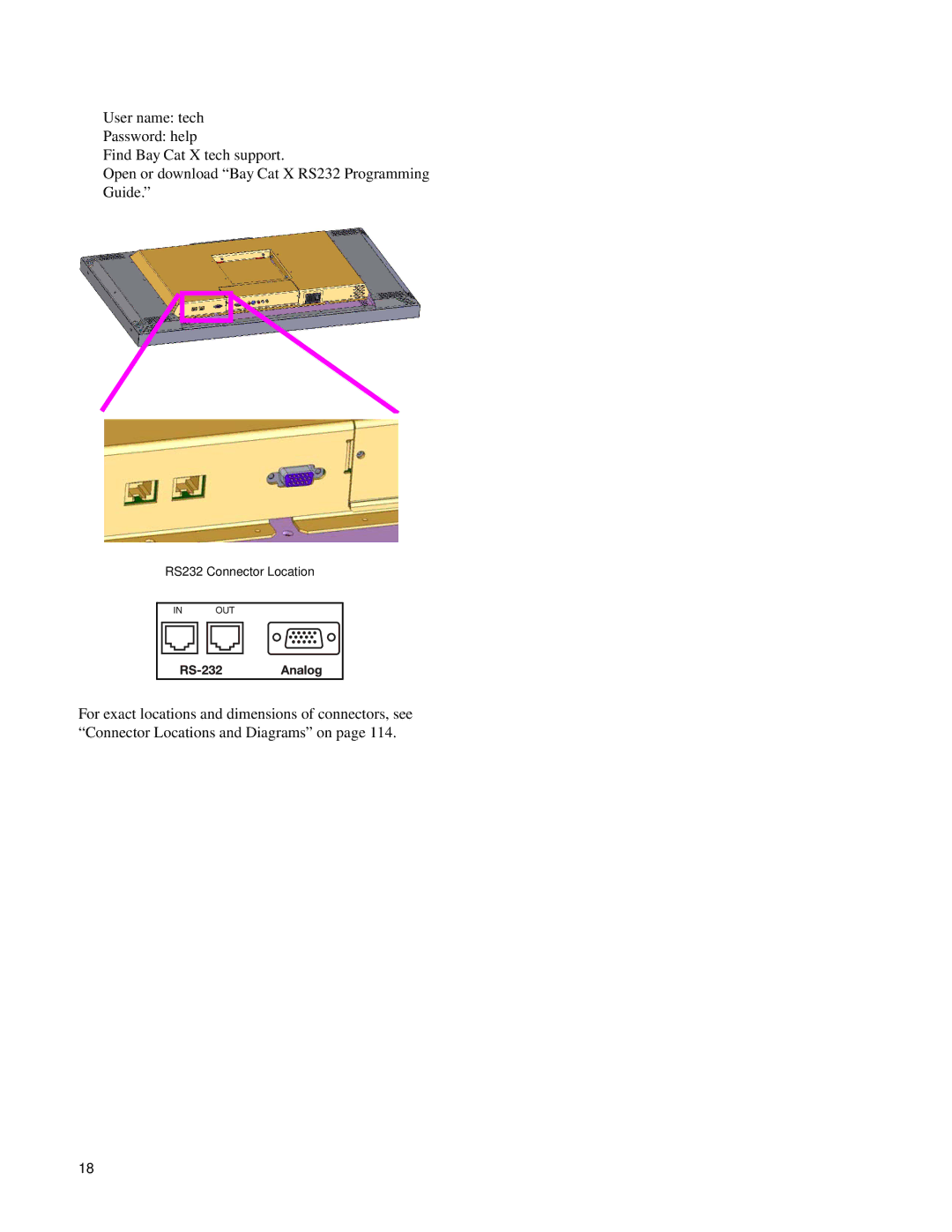 Clarity SN-4620-1080 manual RS232 Connector Location 