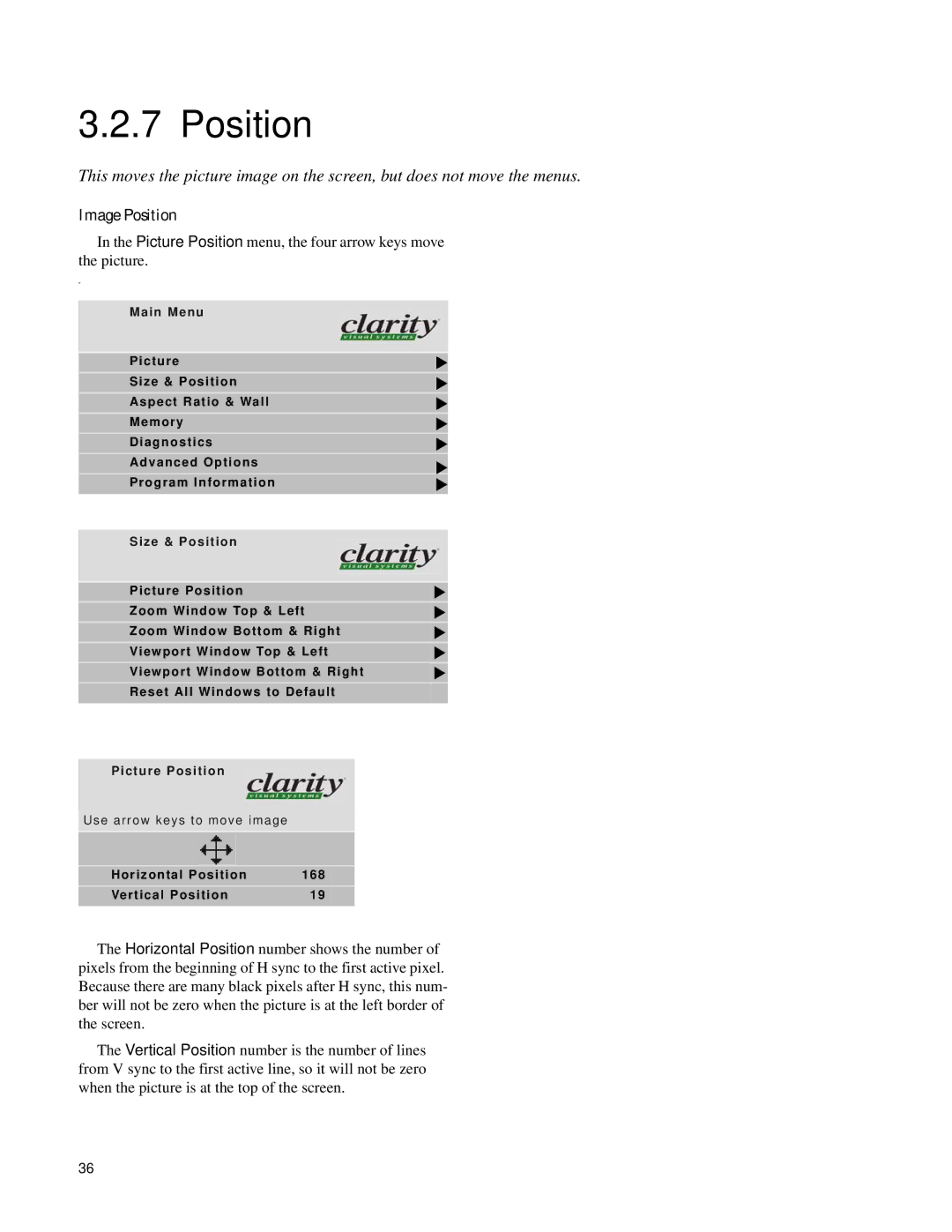 Clarity SN-4620-1080 manual Image Position, Size & Position, Picture Position 