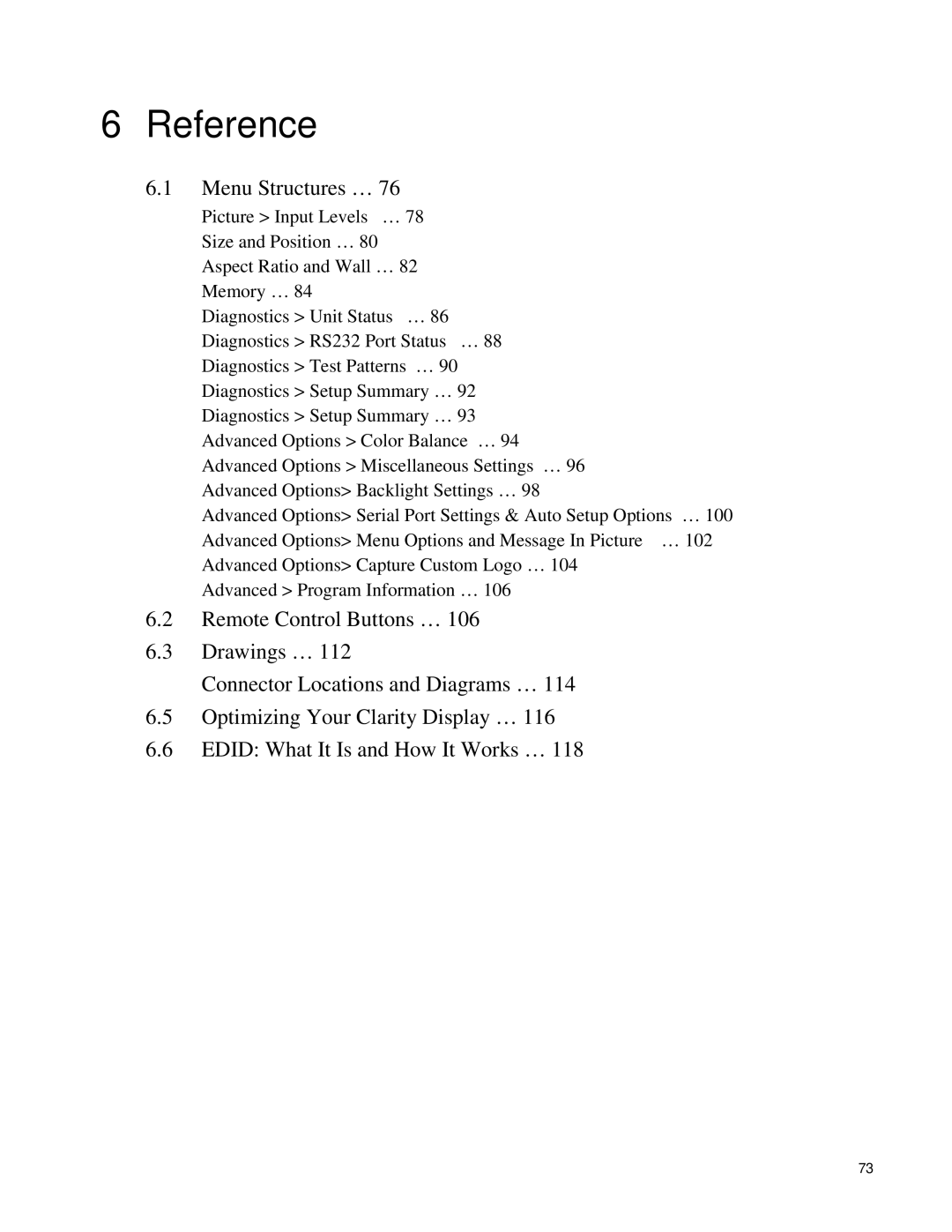 Clarity SN-4620-1080 manual Reference, Menu Structures … 