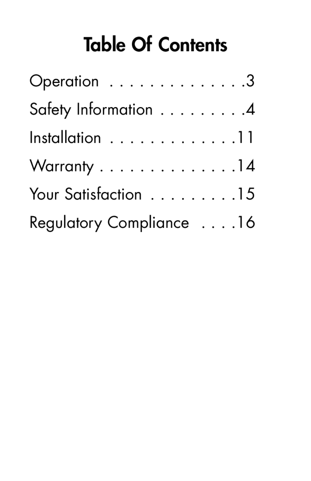 Clarity SR100 manual Table Of Contents 