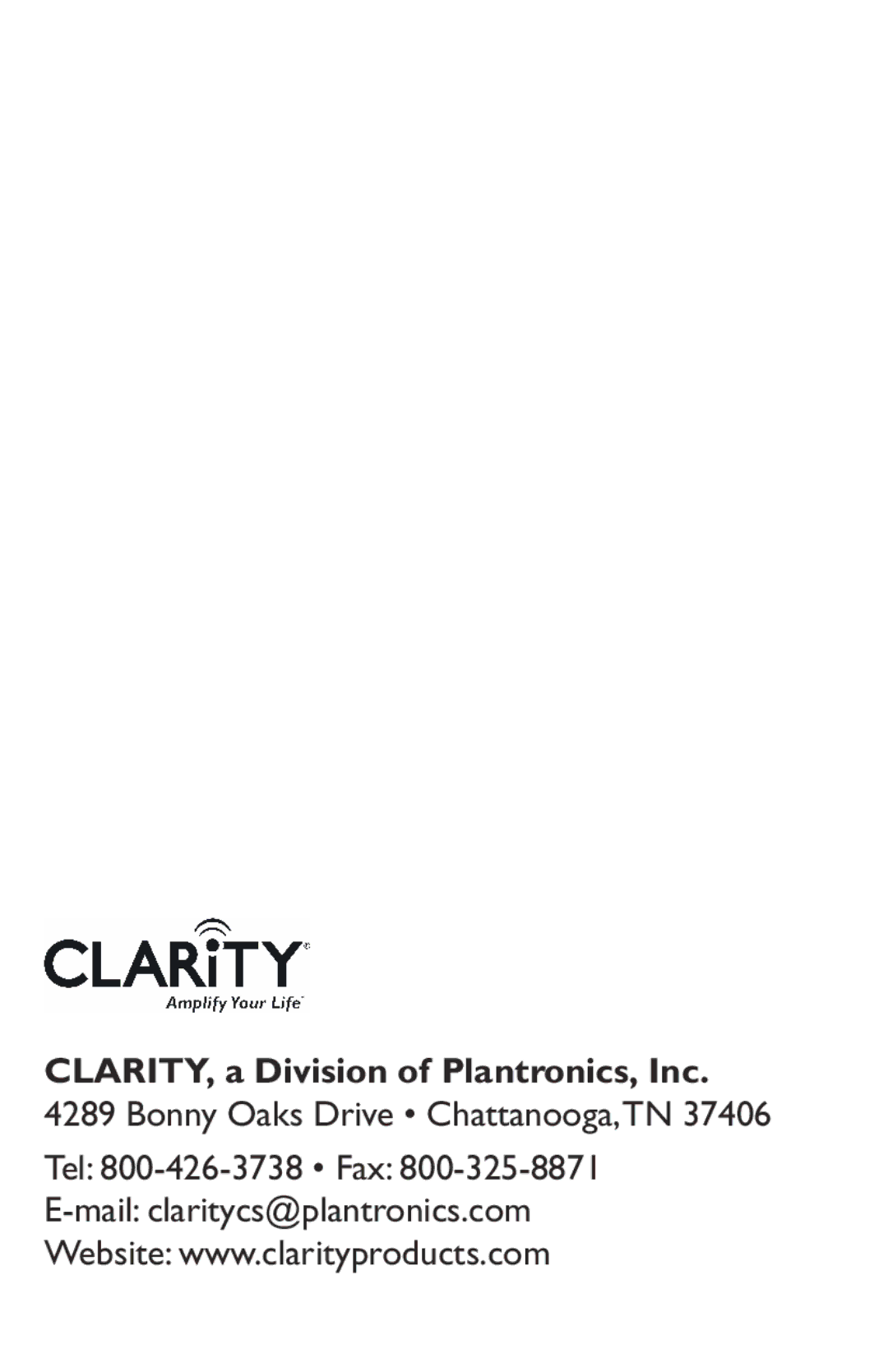 Clarity SR100 manual CLARITY, a Division of Plantronics, Inc 