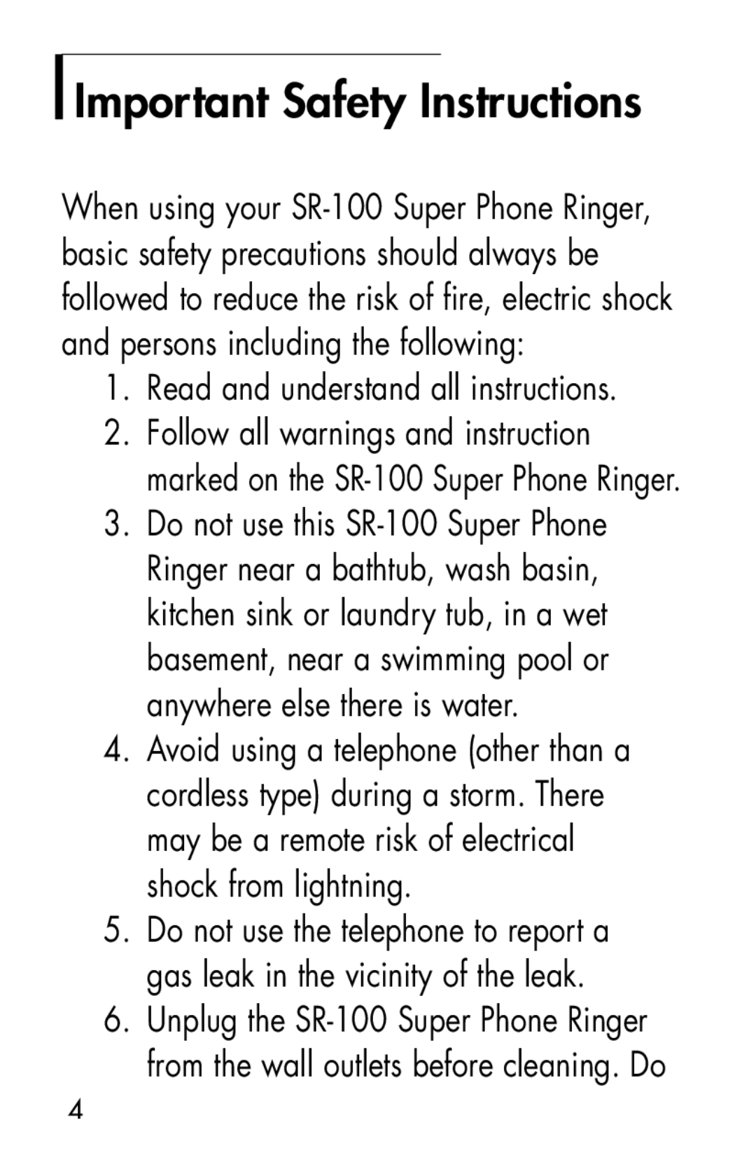 Clarity SR100 manual Read and understand all instructions, 4xxx 