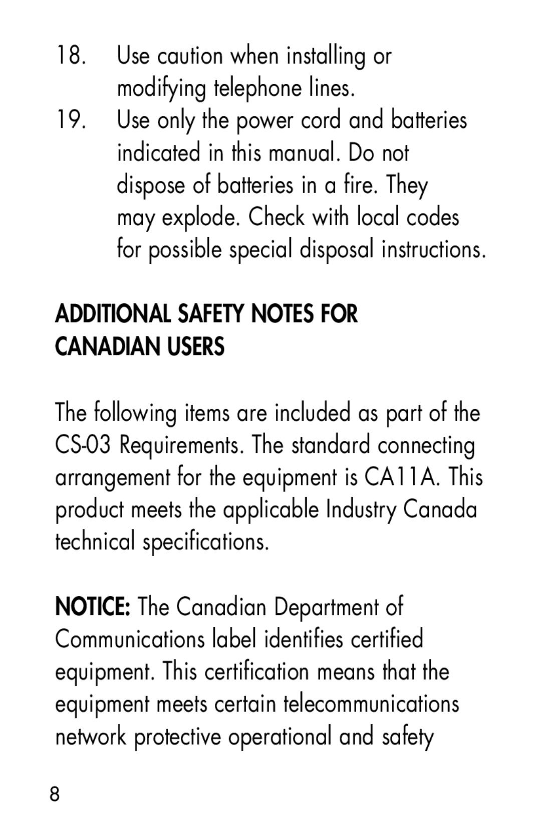 Clarity SR100 manual 8xxx, Use caution when installing or modifying telephone lines 