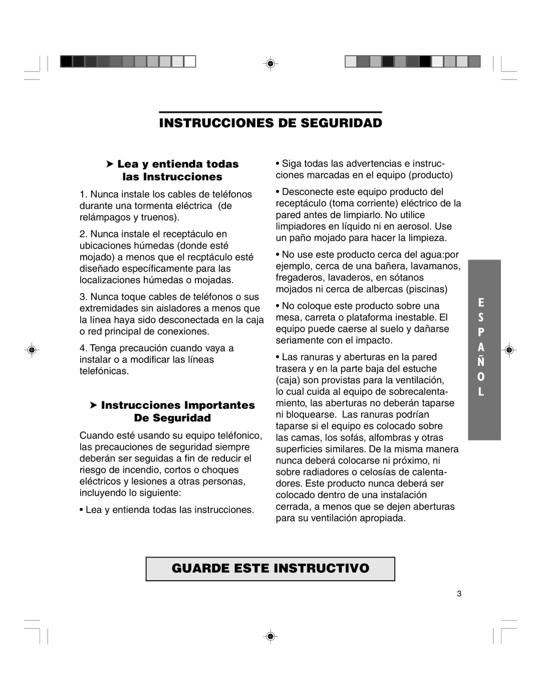 Clarity TELEPHONE W1000 manual Instrucciones DE Seguridad, Guarde Este Instructivo, Lea y entienda todas las Instrucciones 