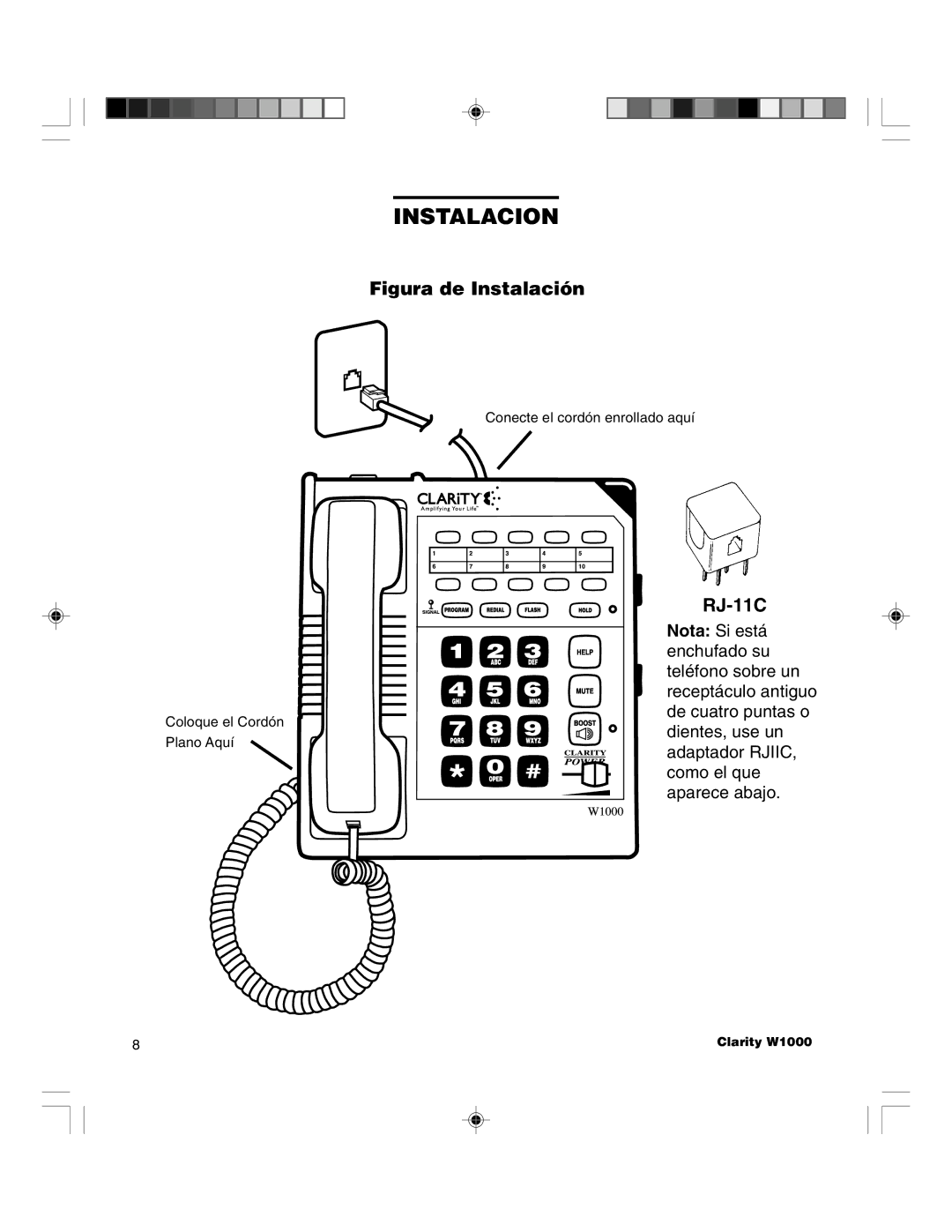 Clarity TELEPHONE W1000 manual Figura de Instalaci-n 