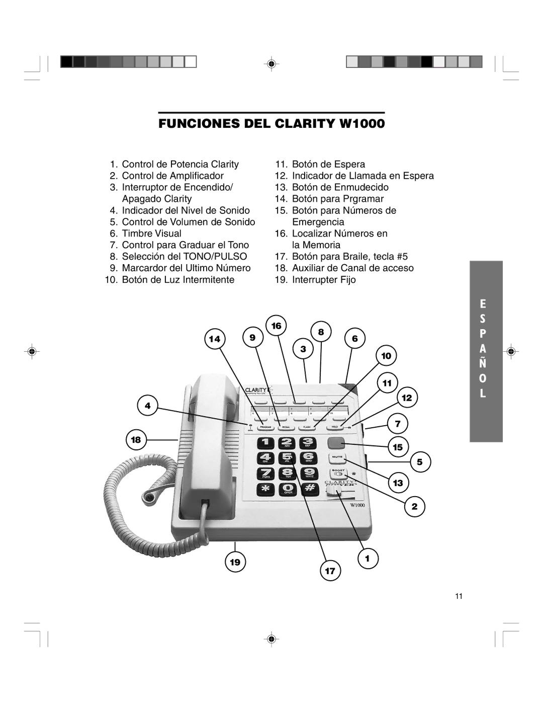 Clarity TELEPHONE W1000 manual Funciones DEL Clarity W1000 