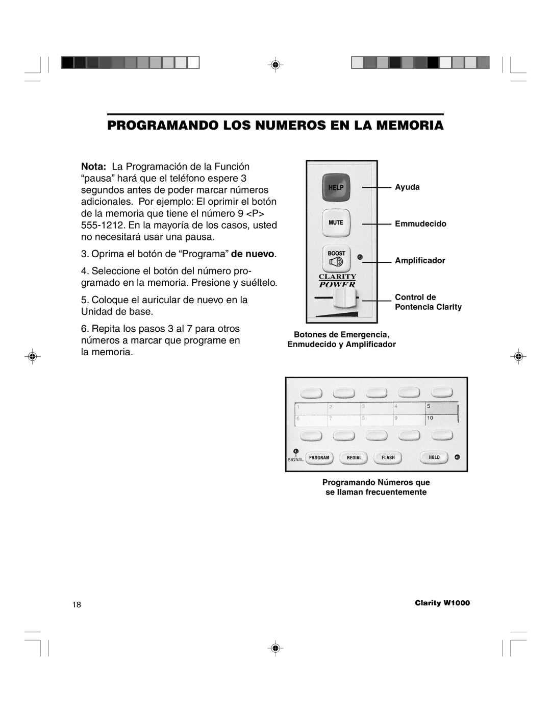 Clarity TELEPHONE W1000 manual Programando LOS Numeros EN LA Memoria 