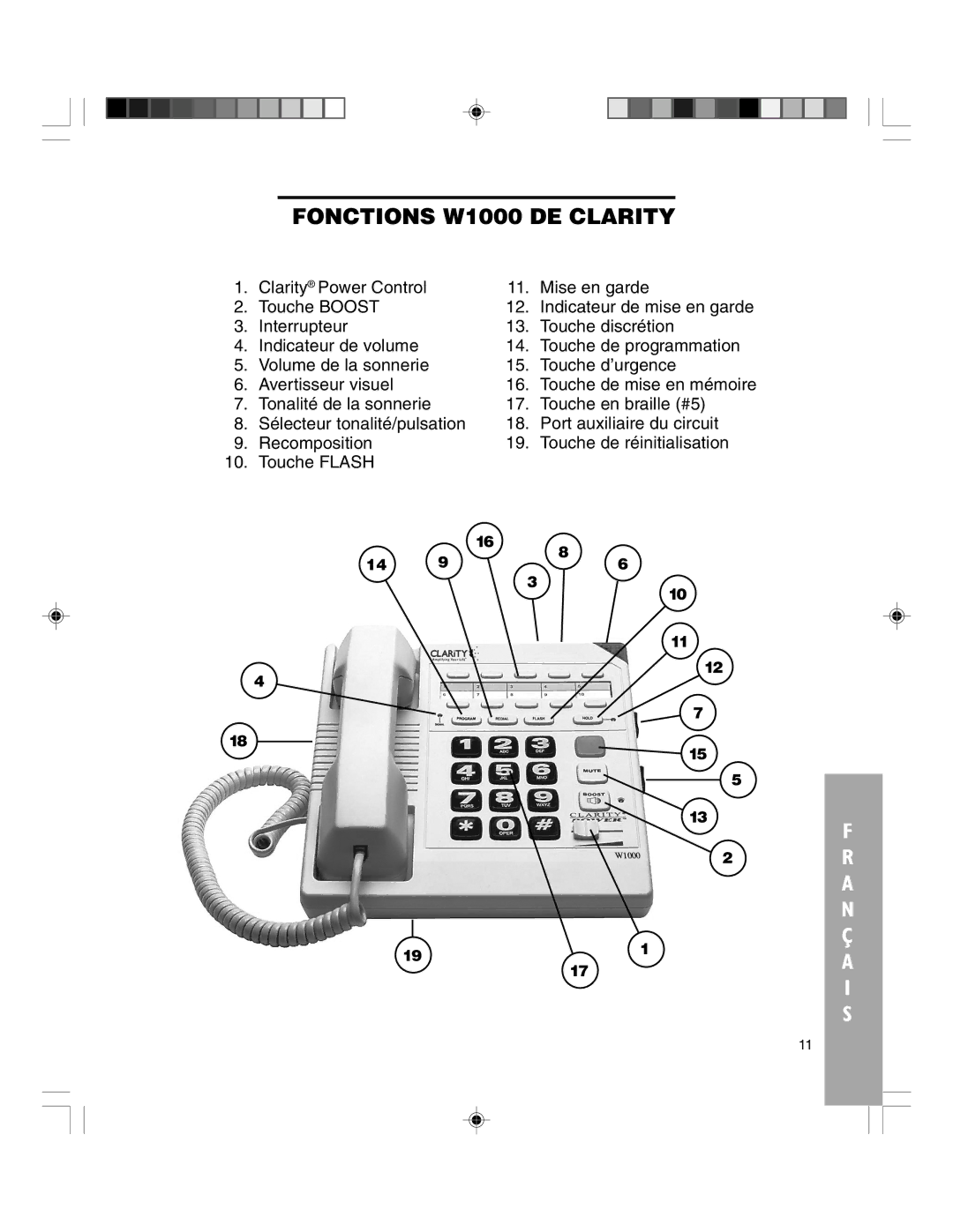 Clarity TELEPHONE W1000 manual Fonctions W1000 DE Clarity 