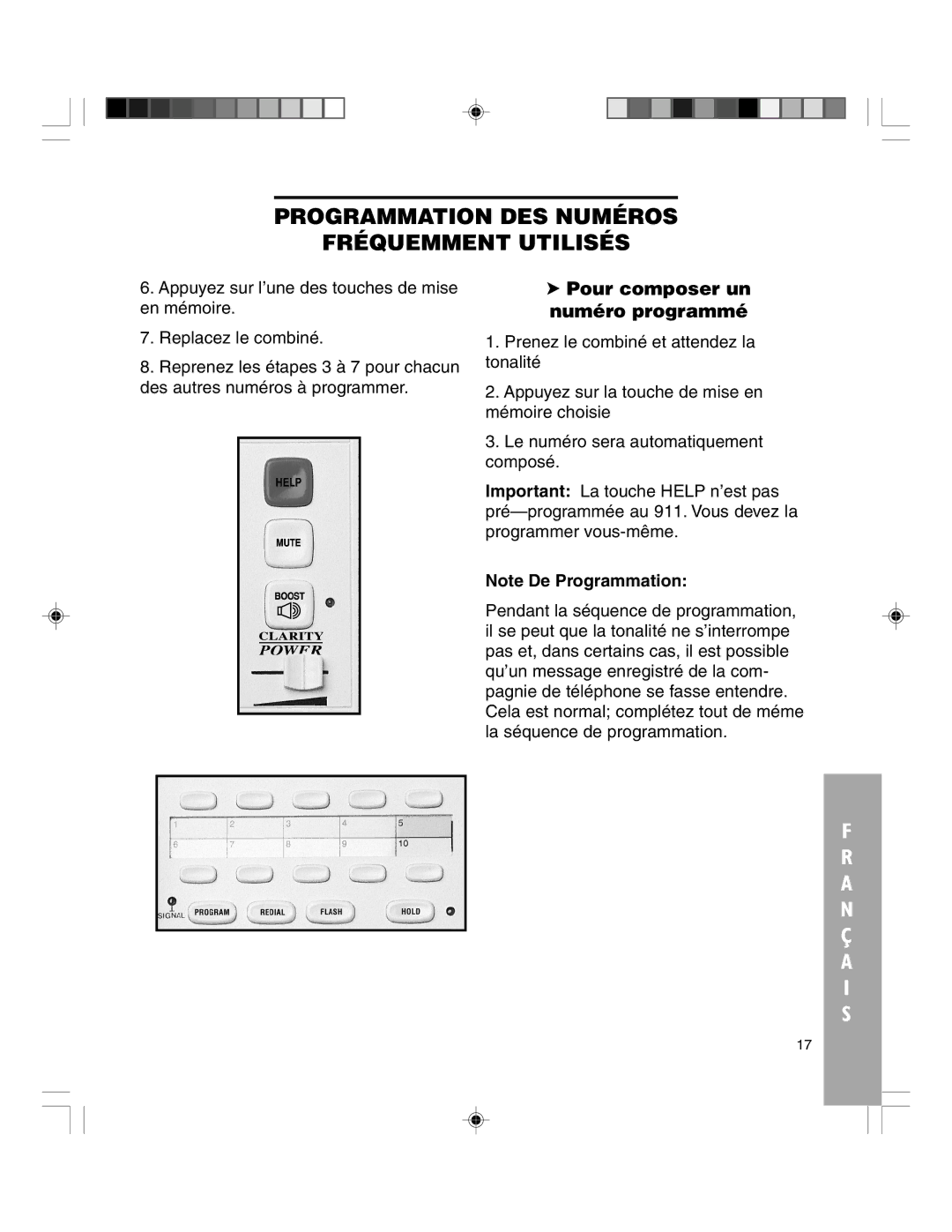 Clarity TELEPHONE W1000 manual Programmation DES NUMƒROS FRƒQUEMMENT UTILISƒS, Pour composer un numŽro programmŽ 