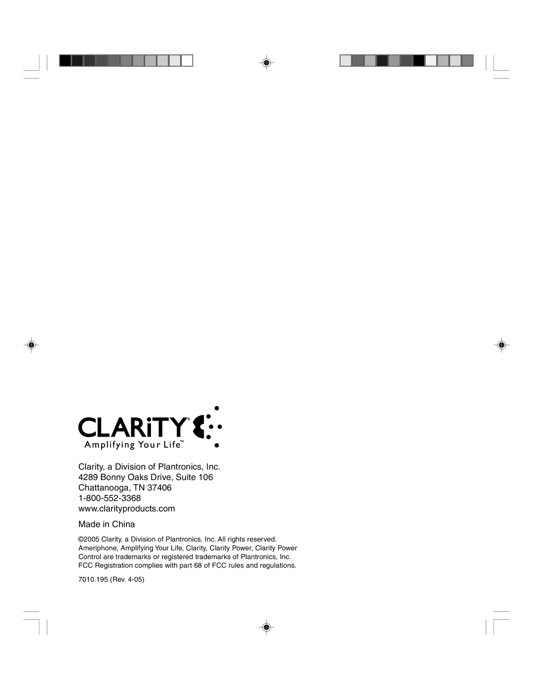 Clarity TELEPHONE W1000 manual Made in China 