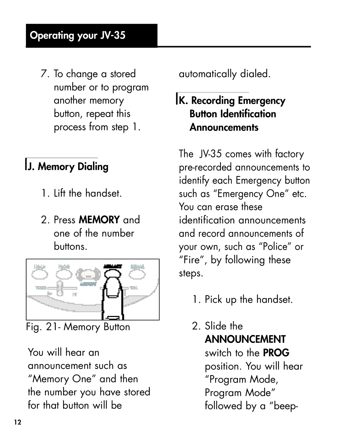 Clarity Telephone manual Operating your JV-35 