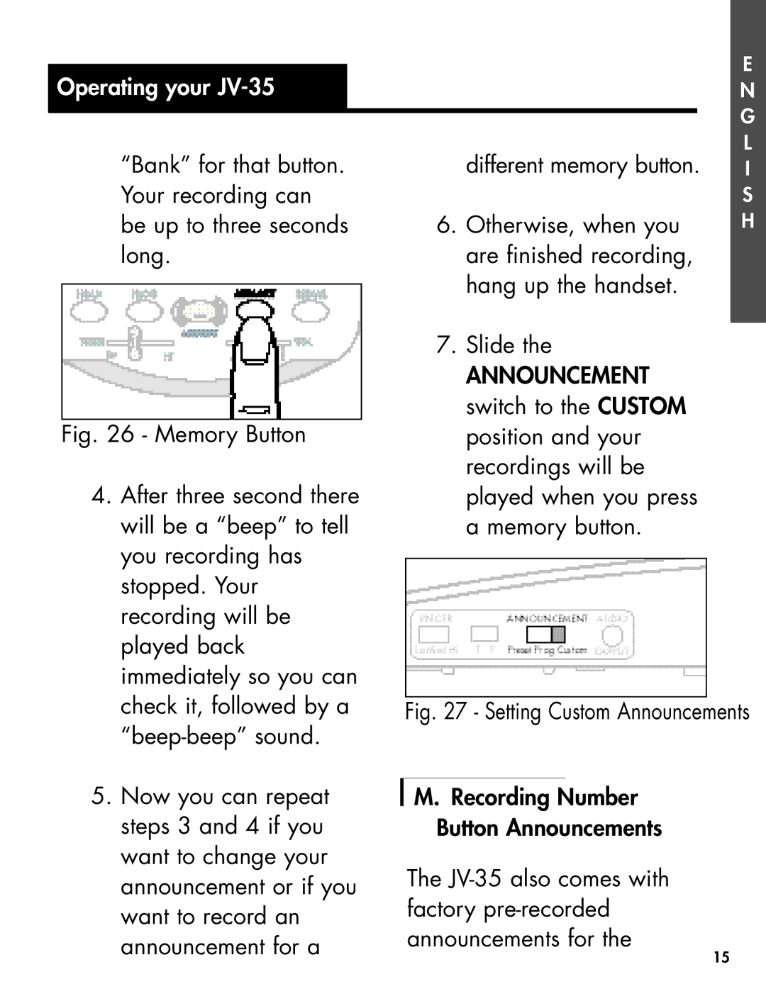 Clarity Telephone manual Different memory button Otherwise, when you, Setting Custom Announcements 