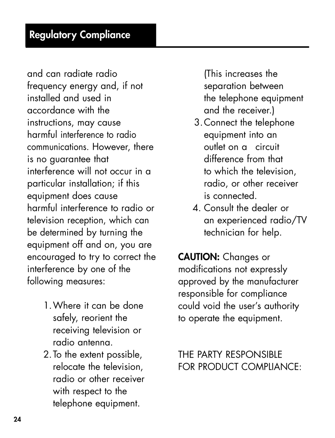 Clarity Telephone manual Party Responsible for Product Compliance 