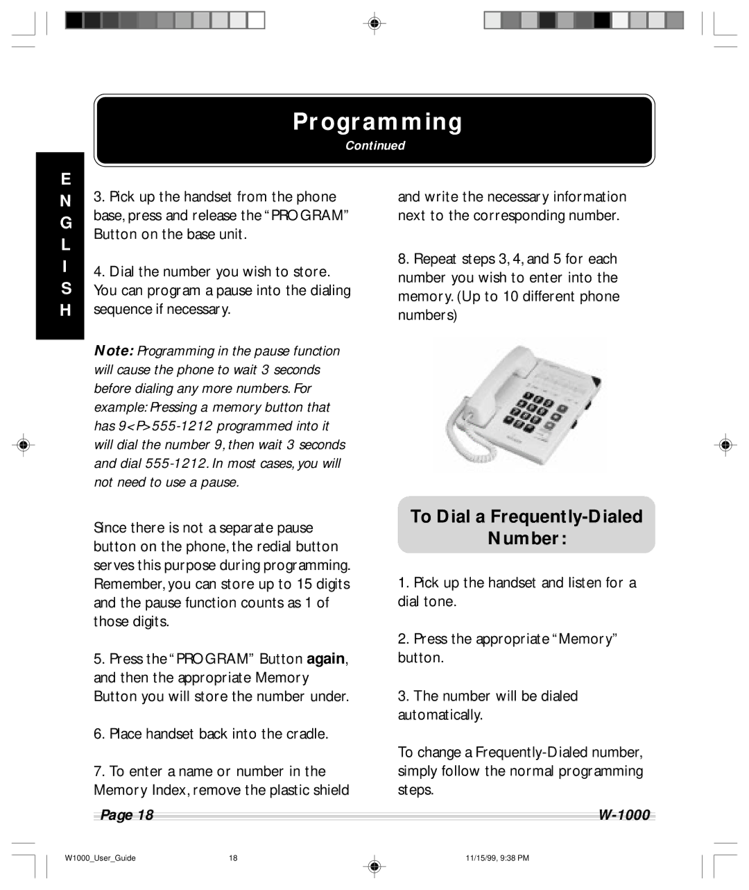 Clarity W-1000 manual To Dial a Frequently-Dialed Number 