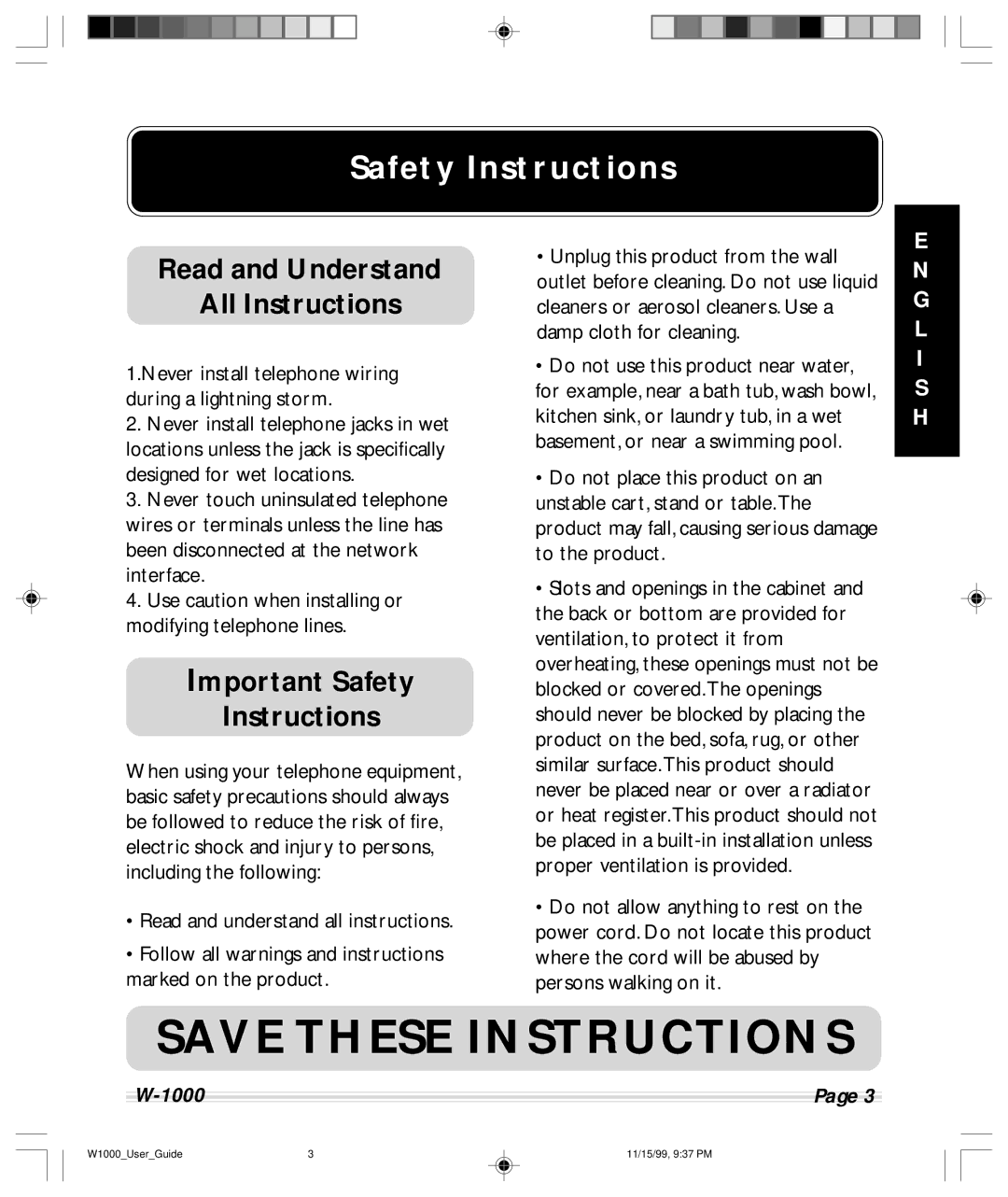 Clarity W-1000 manual Read and Understand All Instructions, Important Safety Instructions 