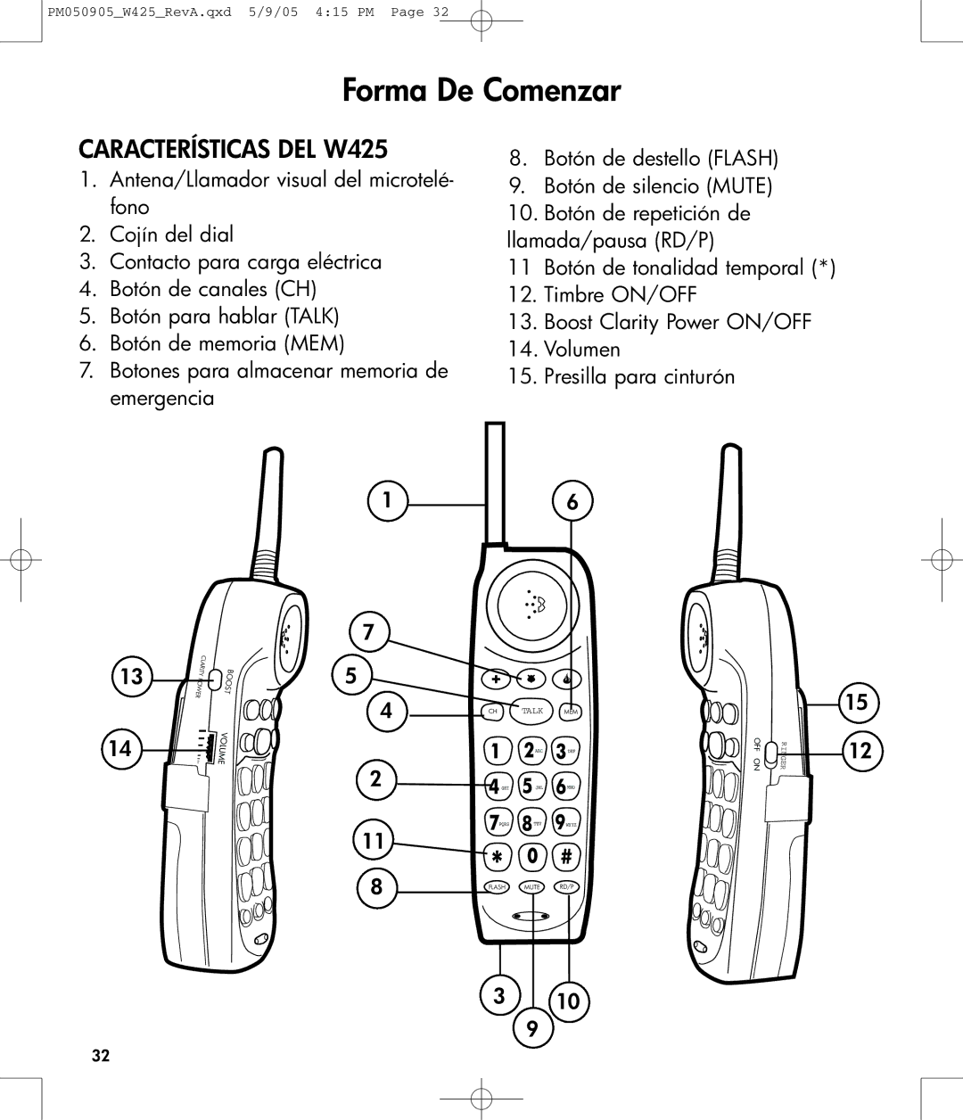 Clarity owner manual Forma De Comenzar, Características DEL W425 