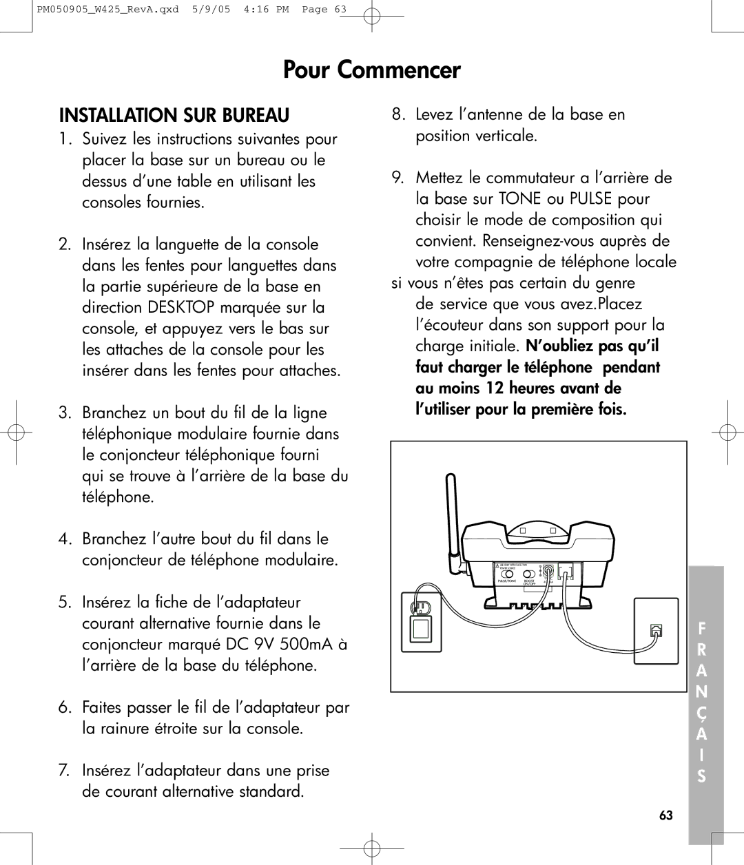 Clarity W425 owner manual Installation SUR Bureau 