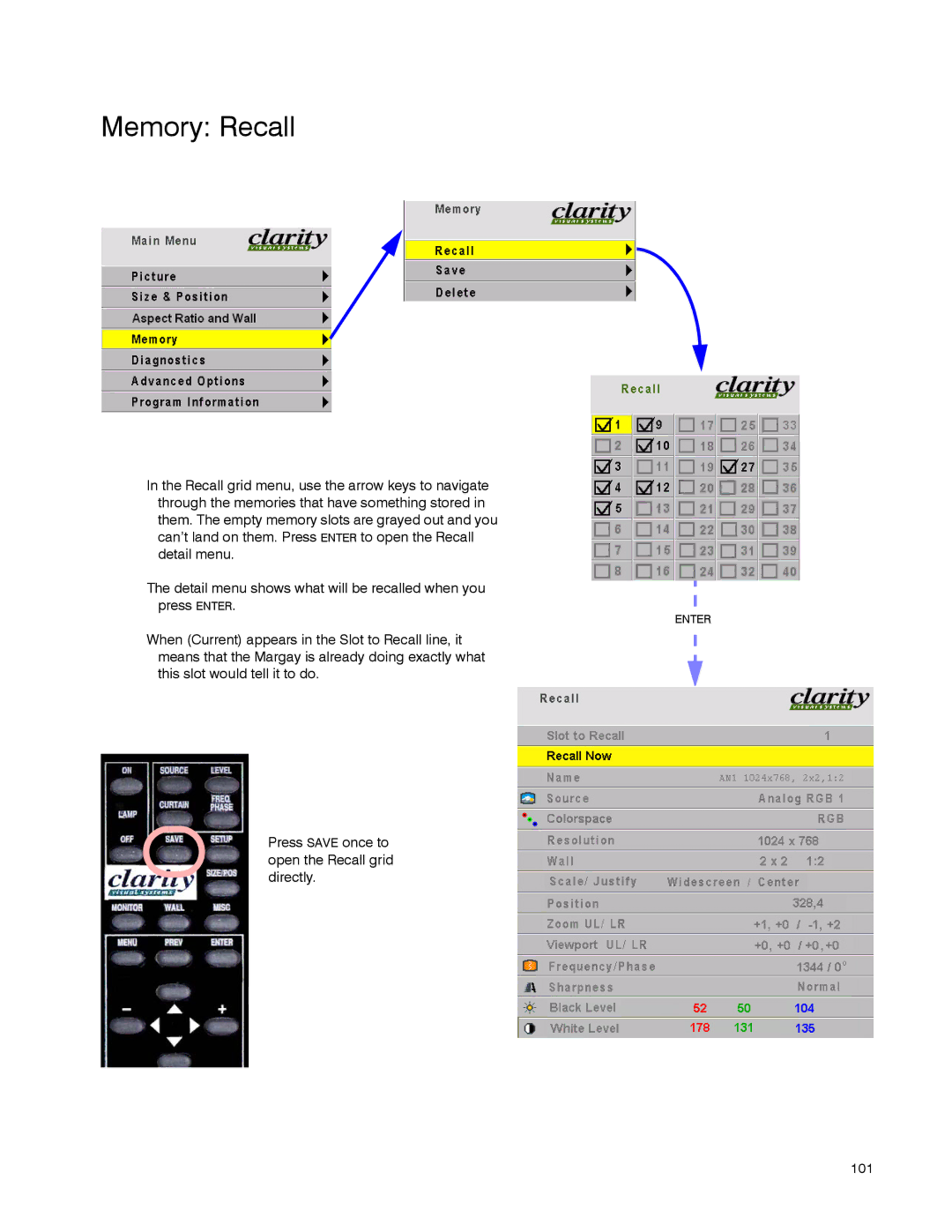 Clarity WN-5040-720 manual Memory Recall 