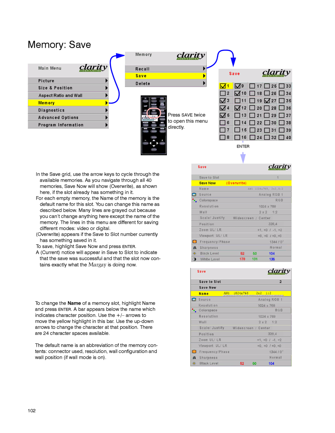 Clarity WN-5040-720 manual Memory Save 