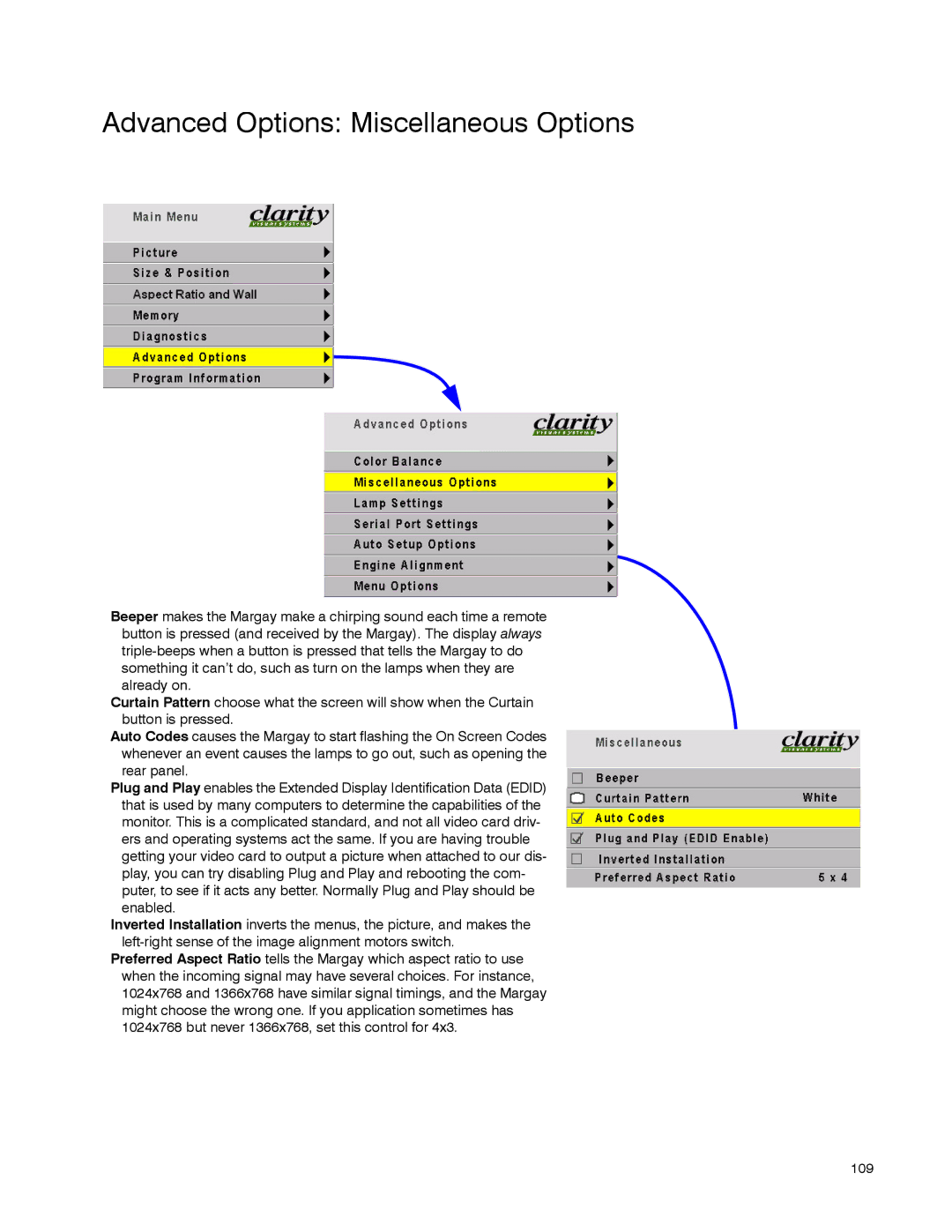 Clarity WN-5040-720 manual Advanced Options Miscellaneous Options 