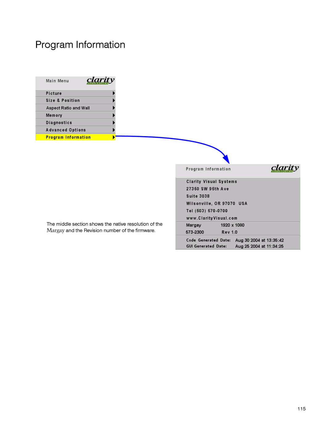 Clarity WN-5040-720 manual Program Information 