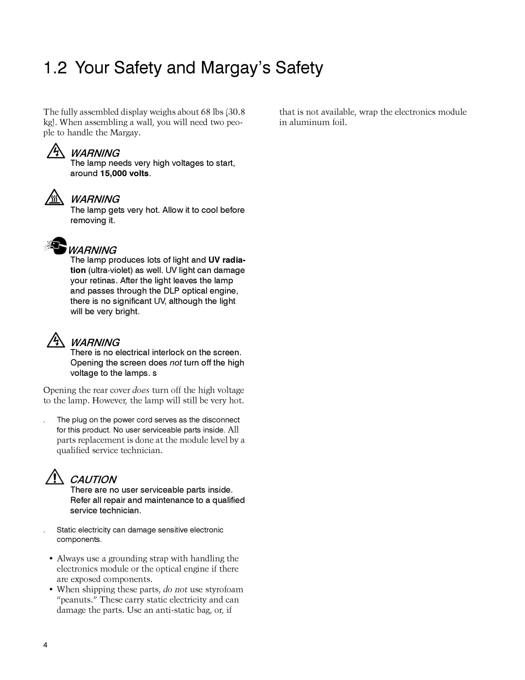 Clarity WN-5040-720 manual Your Safety and Margay’s Safety 