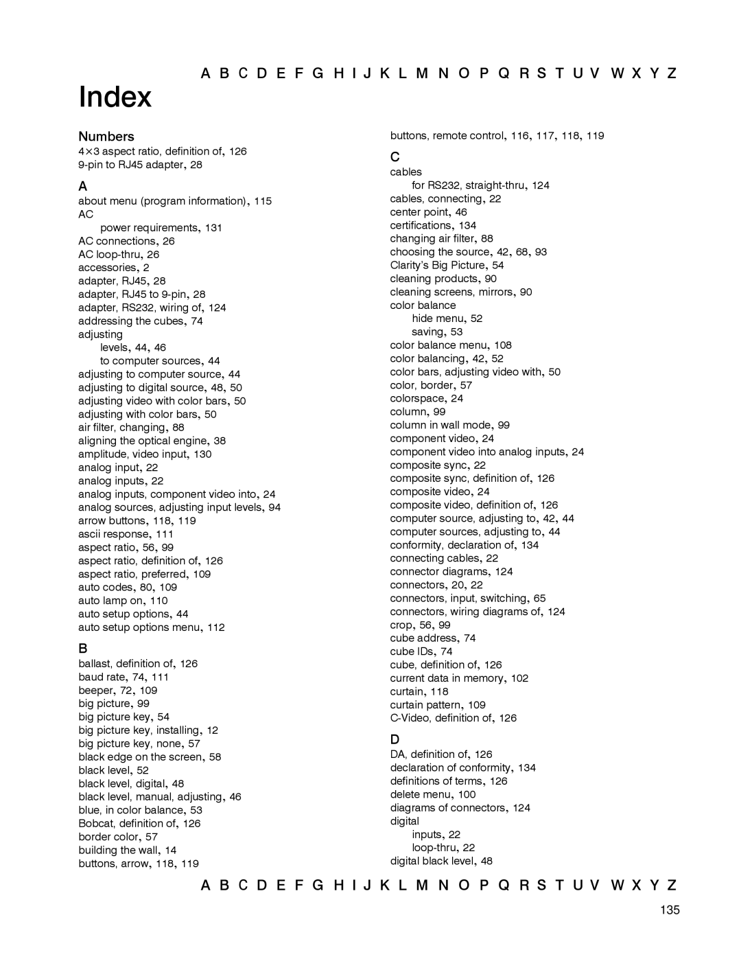 Clarity WN-5040-720 manual Index 