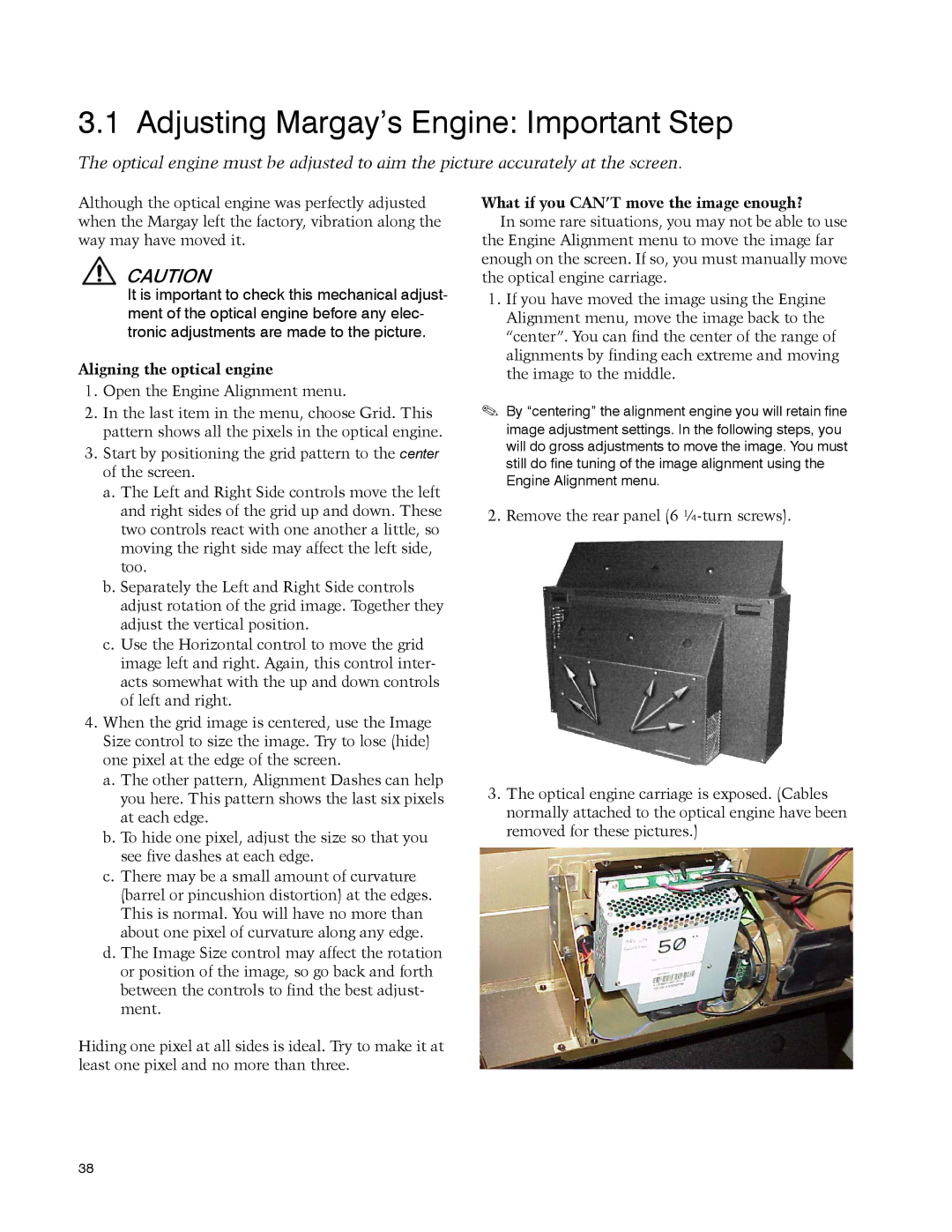 Clarity WN-5040-720 manual Adjusting Margay’s Engine Important Step, Aligning the optical engine 