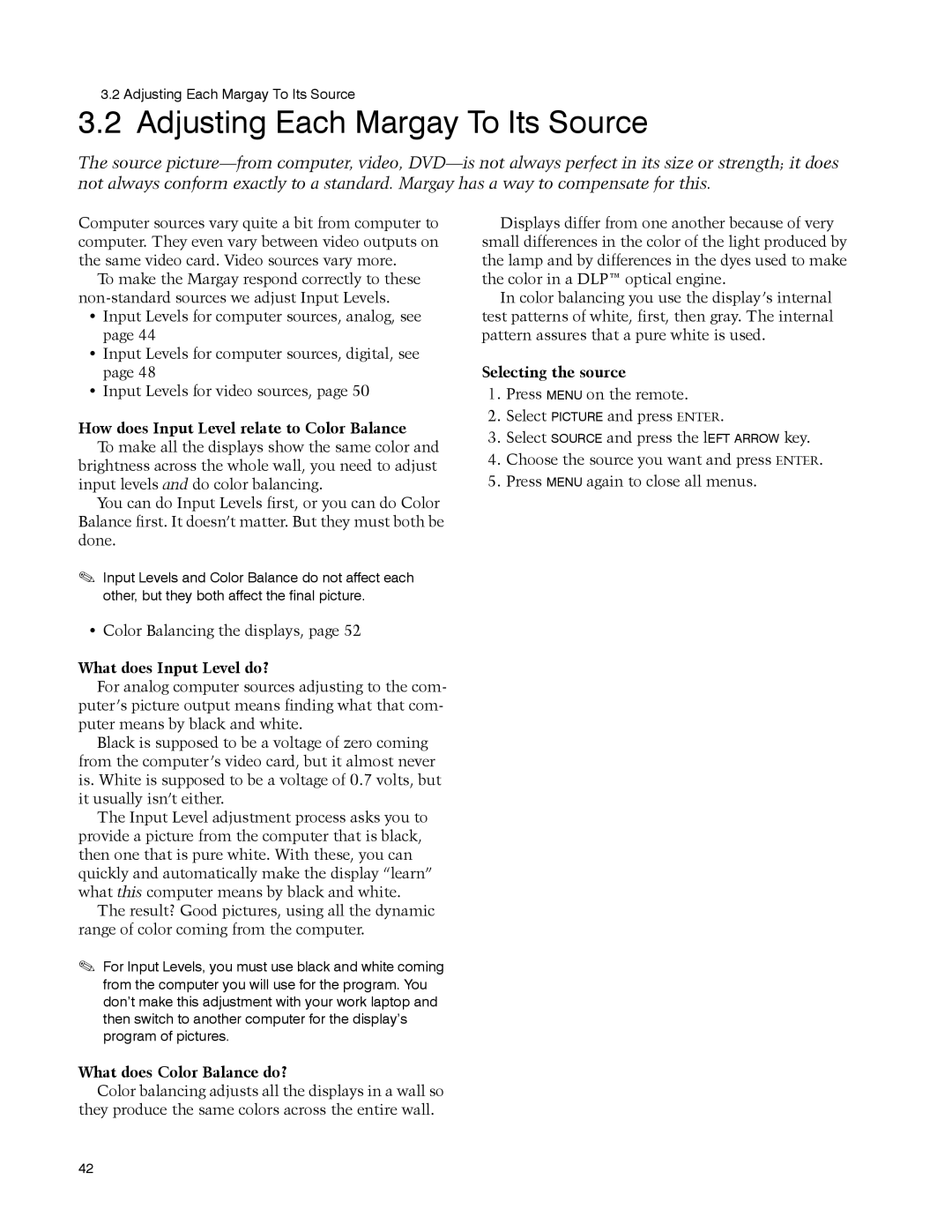 Clarity WN-5040-720 manual Adjusting Each Margay To Its Source, How does Input Level relate to Color Balance 