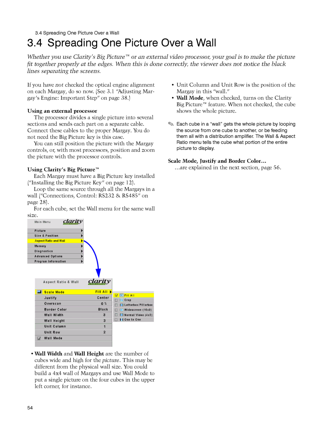Clarity WN-5040-720 manual Spreading One Picture Over a Wall, Using an external processor, Using Clarity’s Big Picture 