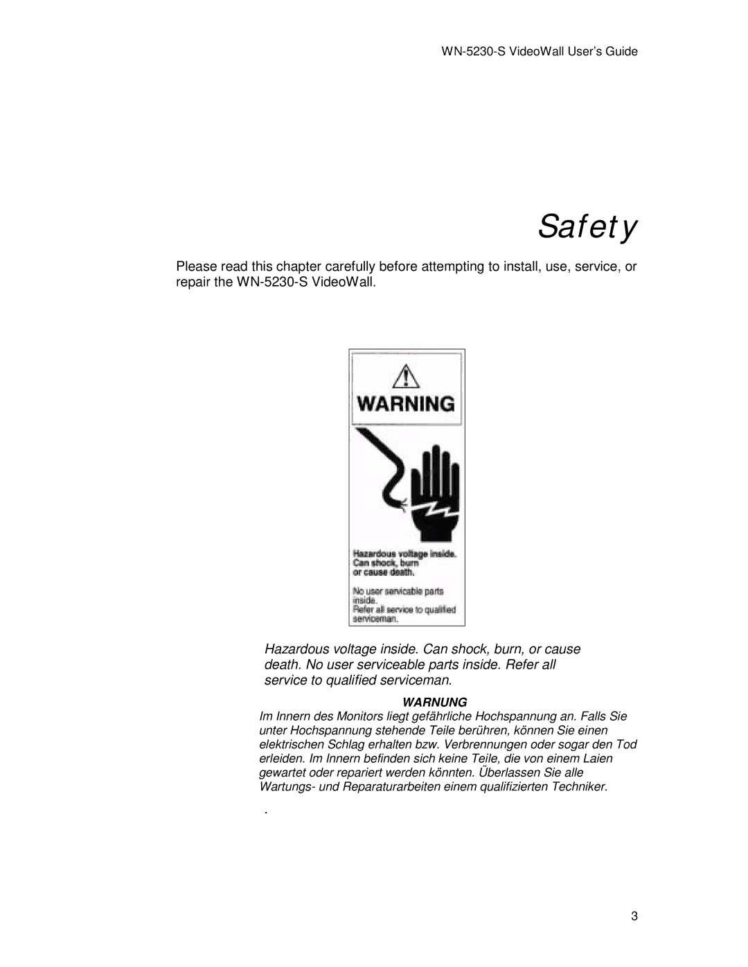 Clarity WN=5230-S manual Safety, Warnung 