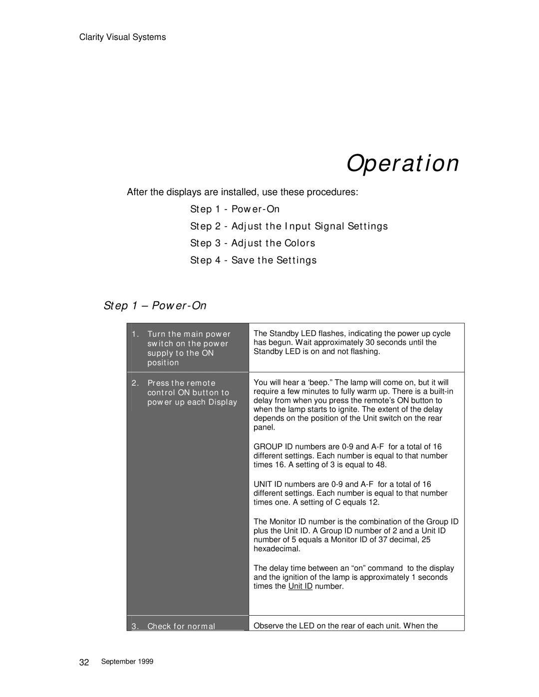 Clarity WN=5230-S manual Operation, Power-On 