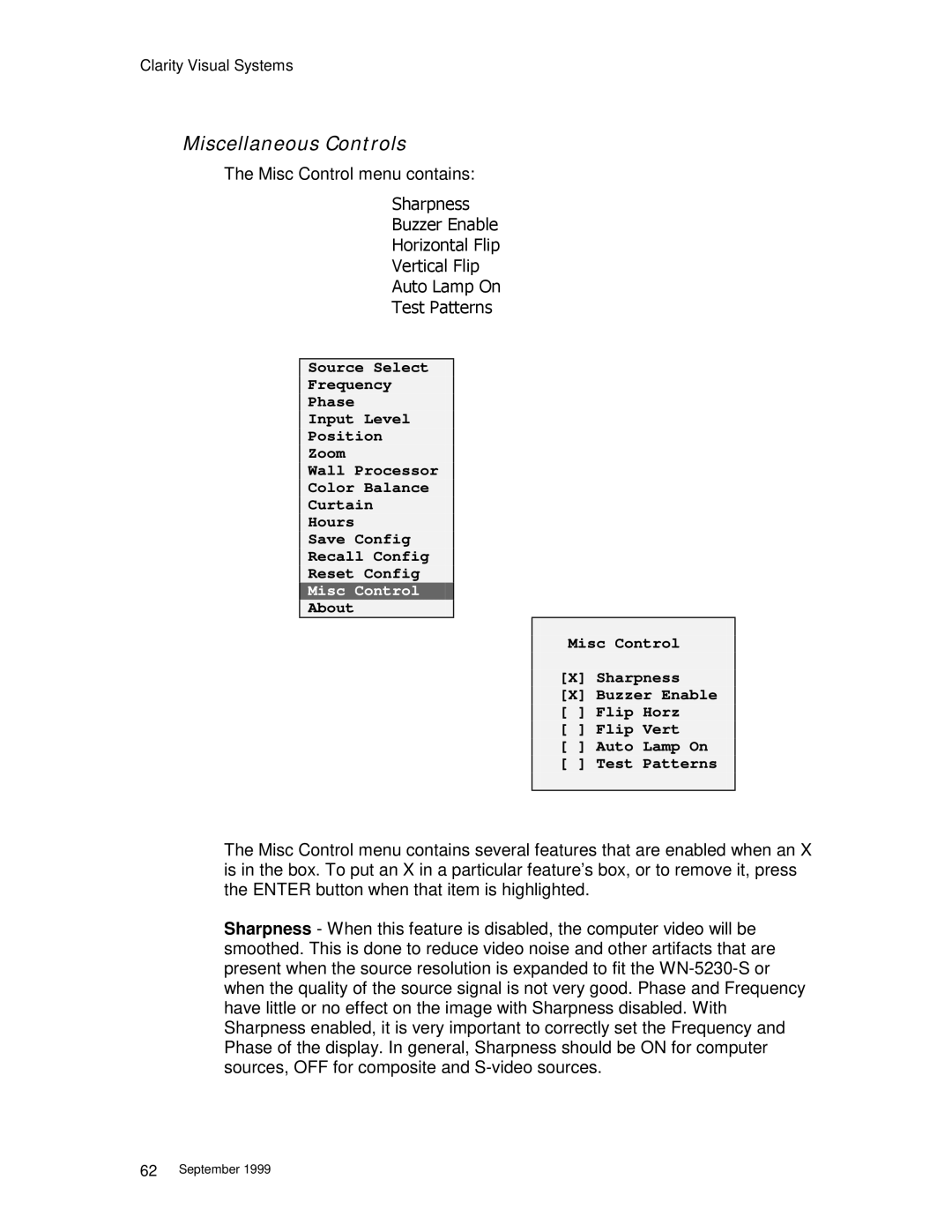 Clarity WN=5230-S manual Miscellaneous Controls 