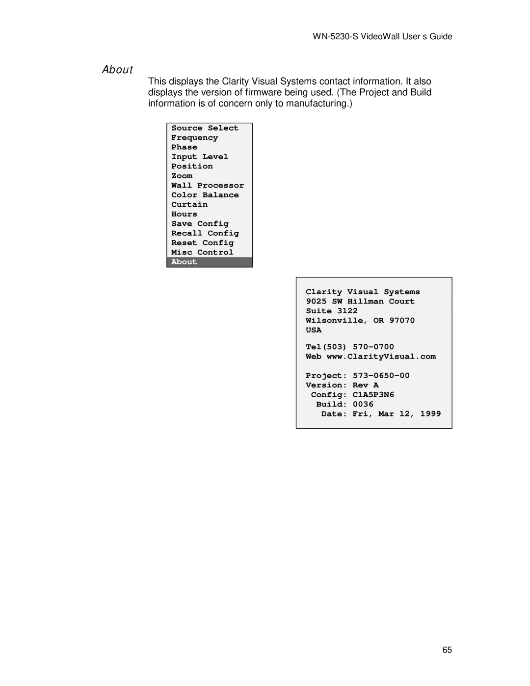 Clarity WN=5230-S manual About 