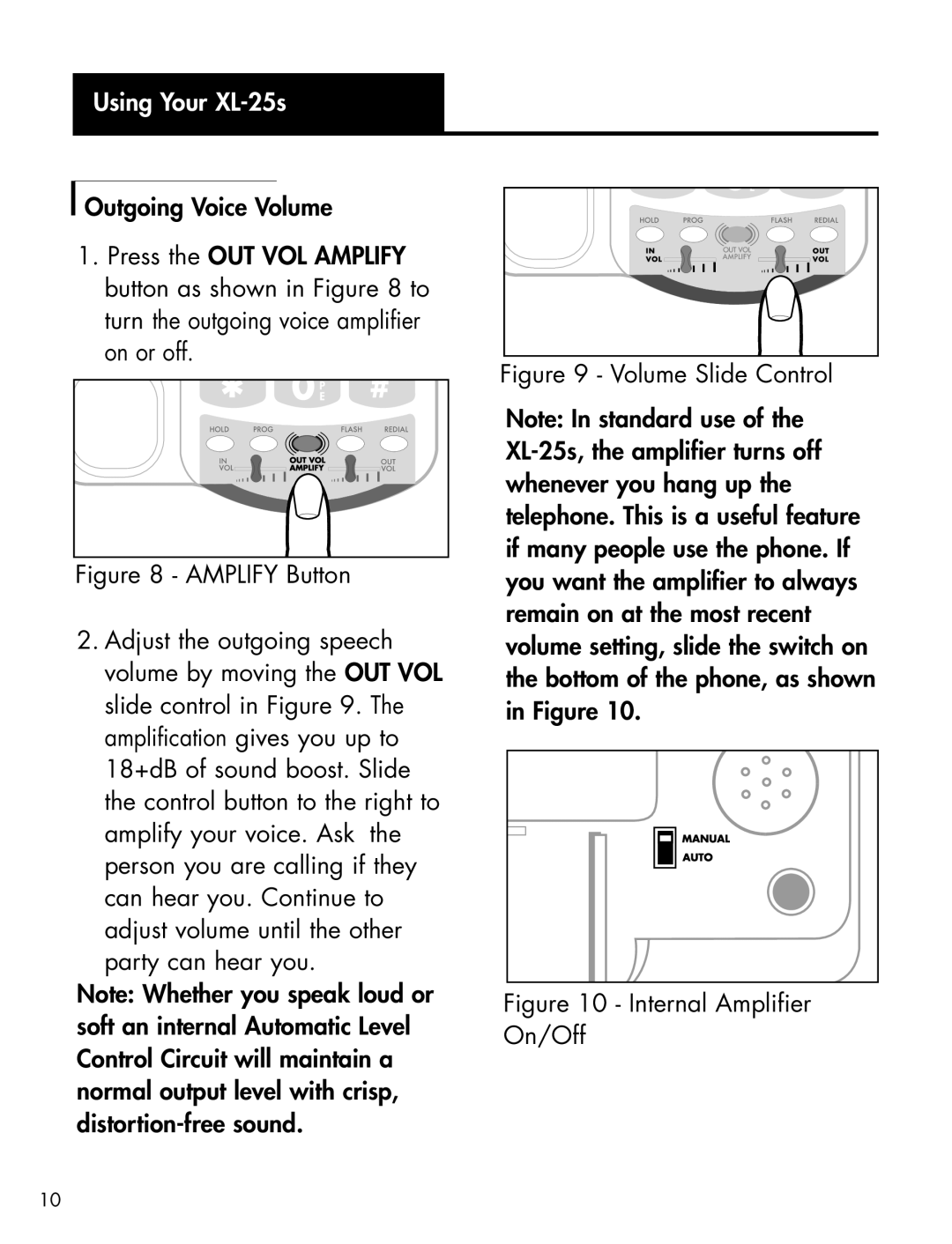 Clarity XL-25S manual Using Your XL-25s, Volume Slide Control 